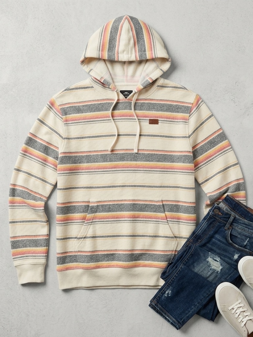 O'Neill Men M Striped Hoodie Pullover Coastal Stripe Kangaroo Pocket Surf Skater